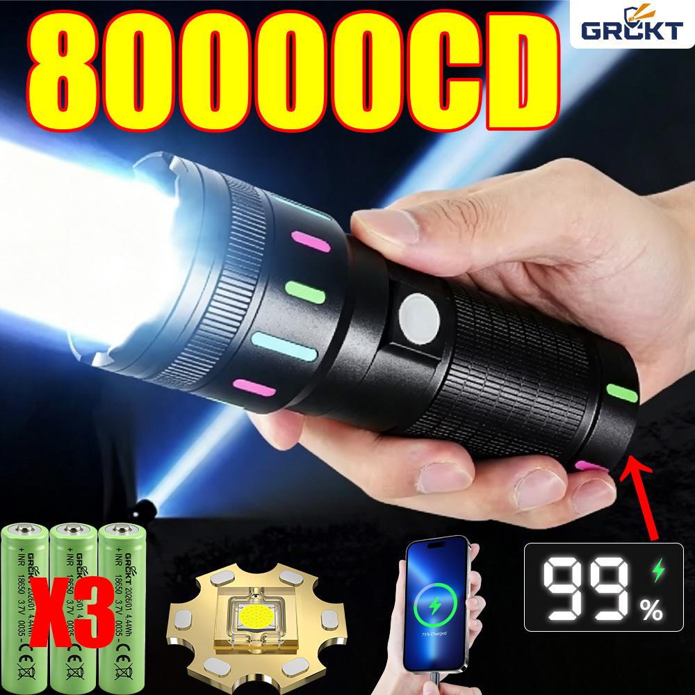 80000CD 가장 강력한 LED 손전등 고출력 전술  - Fishing Light 리뷰 및 가격